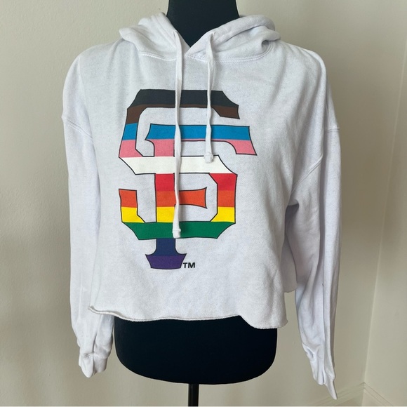 San Francisco Giants Cropped Rainbow Pride Logo Hoodie Sweatshirt Sz M - Picture 1 of 7